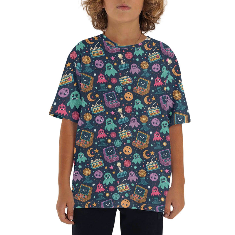 Space Arcade Kids Loose Fit Short Sleeve T-Shirt XL Kids Full Print T-shirt Games Printed Offshore Retro