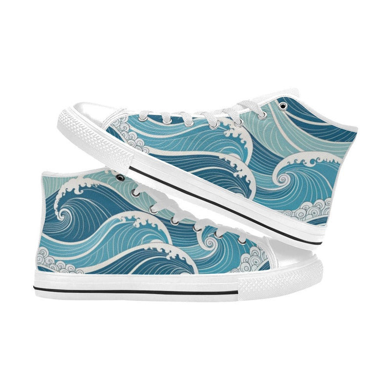 Ocean Waves Kids High Top Canvas Shoes Kids High Top Canvas Shoes Printed Offshore Summer Surf