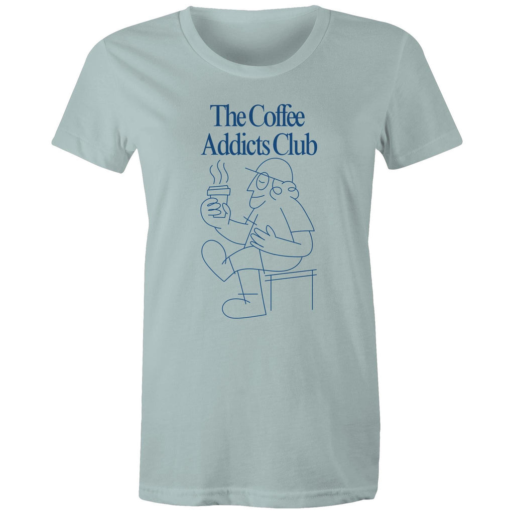 The Coffee Addicts Club - Womens T-shirt Pale Blue Womens T-shirt Coffee Printed In Australia
