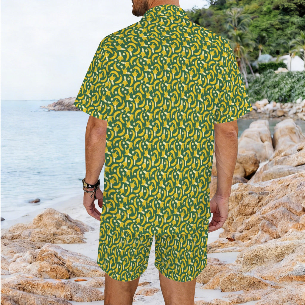 Happy Bananas Men's Hawaiian Shirt & Shorts Set Men's Hawaiian Shirt & Shorts Set Food Printed Offshore