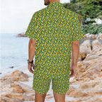 Happy Bananas Men's Hawaiian Shirt & Shorts Set Men's Hawaiian Shirt & Shorts Set Food Printed Offshore