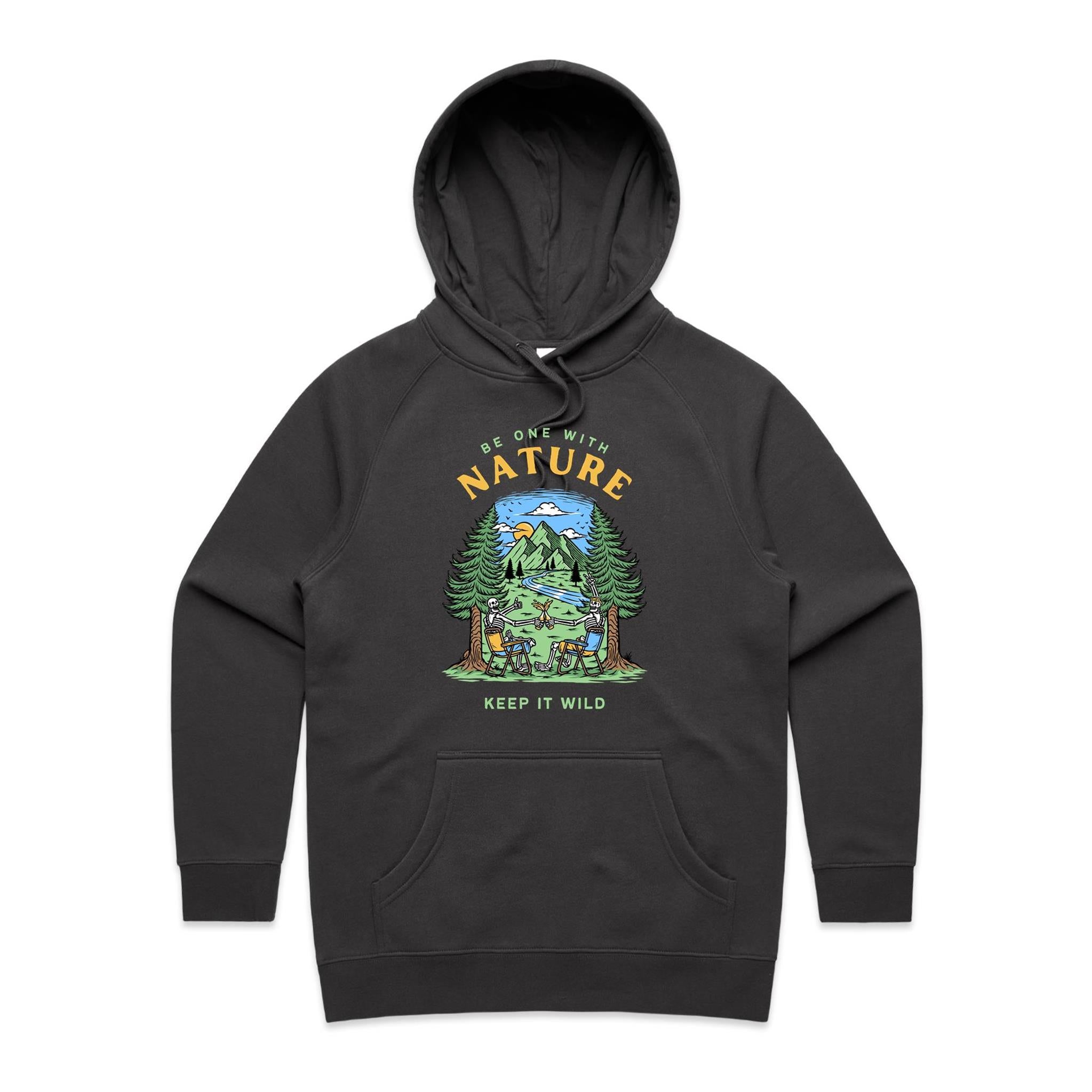 Be One With Nature, Skeletons - Womens Hoodie Coal Womens Hoodie Printed In Australia