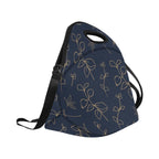 Gold Flowers On Navy Neoprene Lunch Bag/Large (Model 1669) Neoprene Lunch Bag Plants Printed Offshore