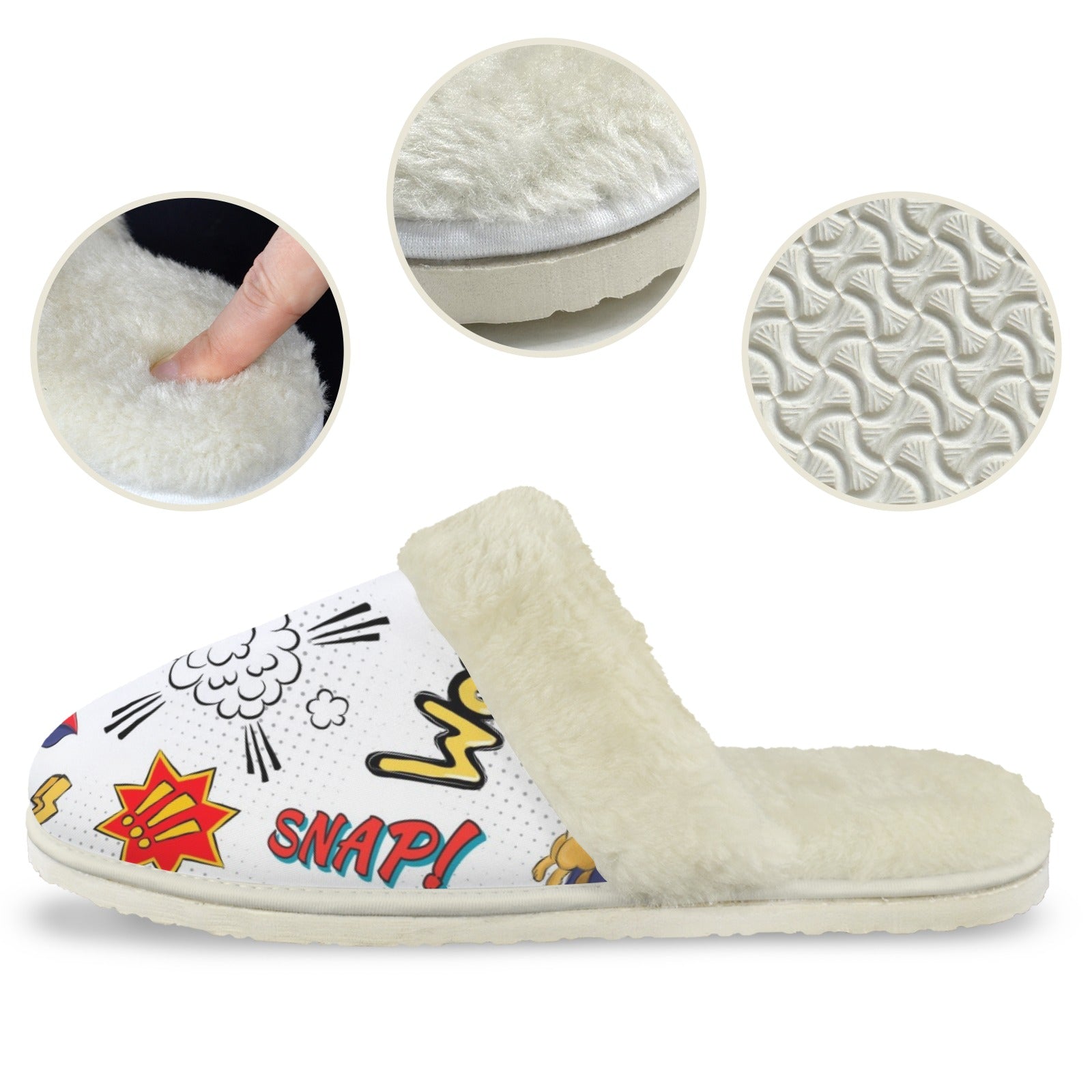Super Dog Men's Fur Trim Thick-Sole Indoor Slippers Men's Fur Trimmed Slippers animal comic Printed Offshore