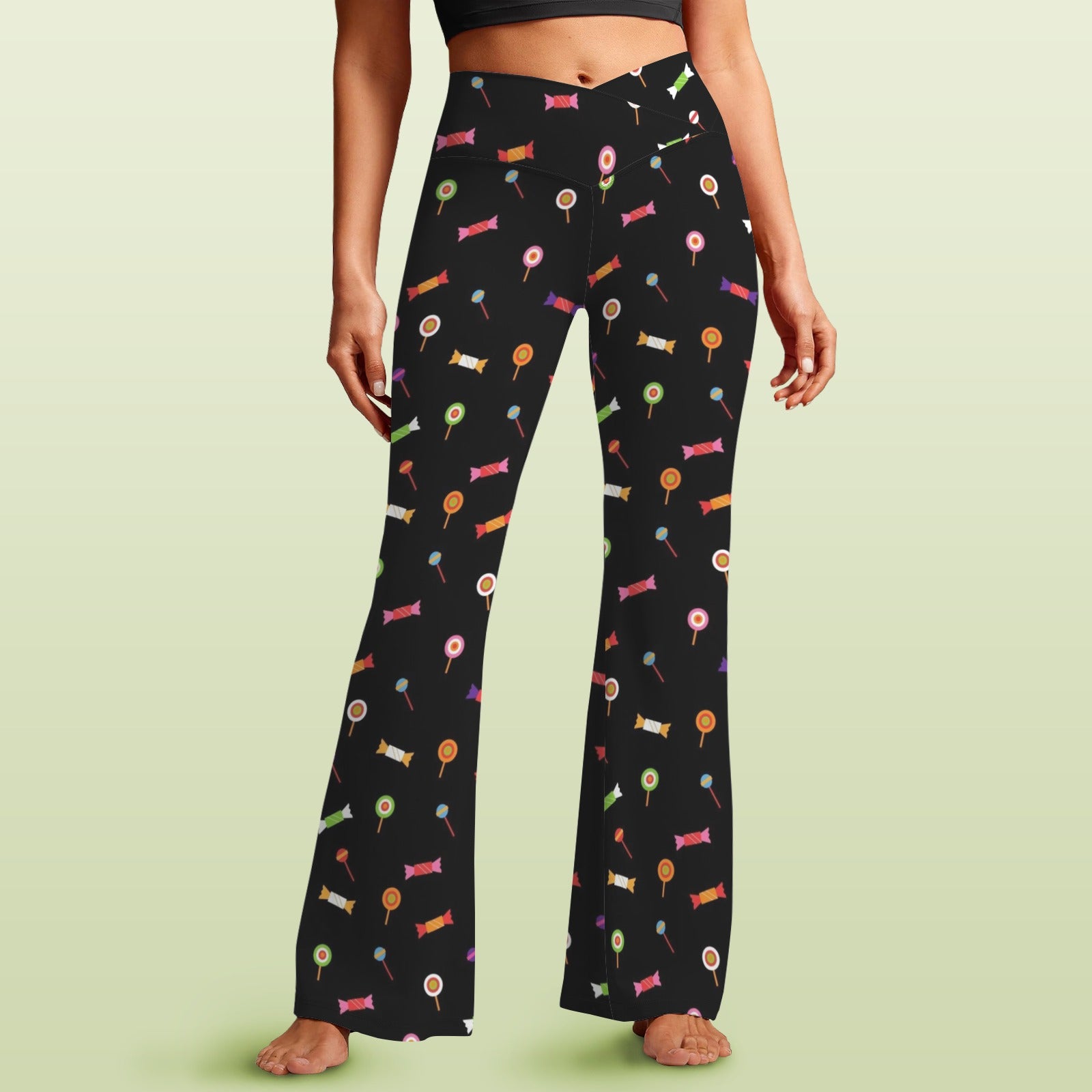 Candy High Waist Crossover Tummy Control Flare Leggings 5XL High Waist Flare Leggings Food Printed Offshore