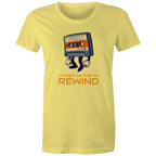 Cassette Tape, It Might Be Time To Rewind - Womens T-shirt Yellow Womens T-shirt Music Printed In Australia Retro