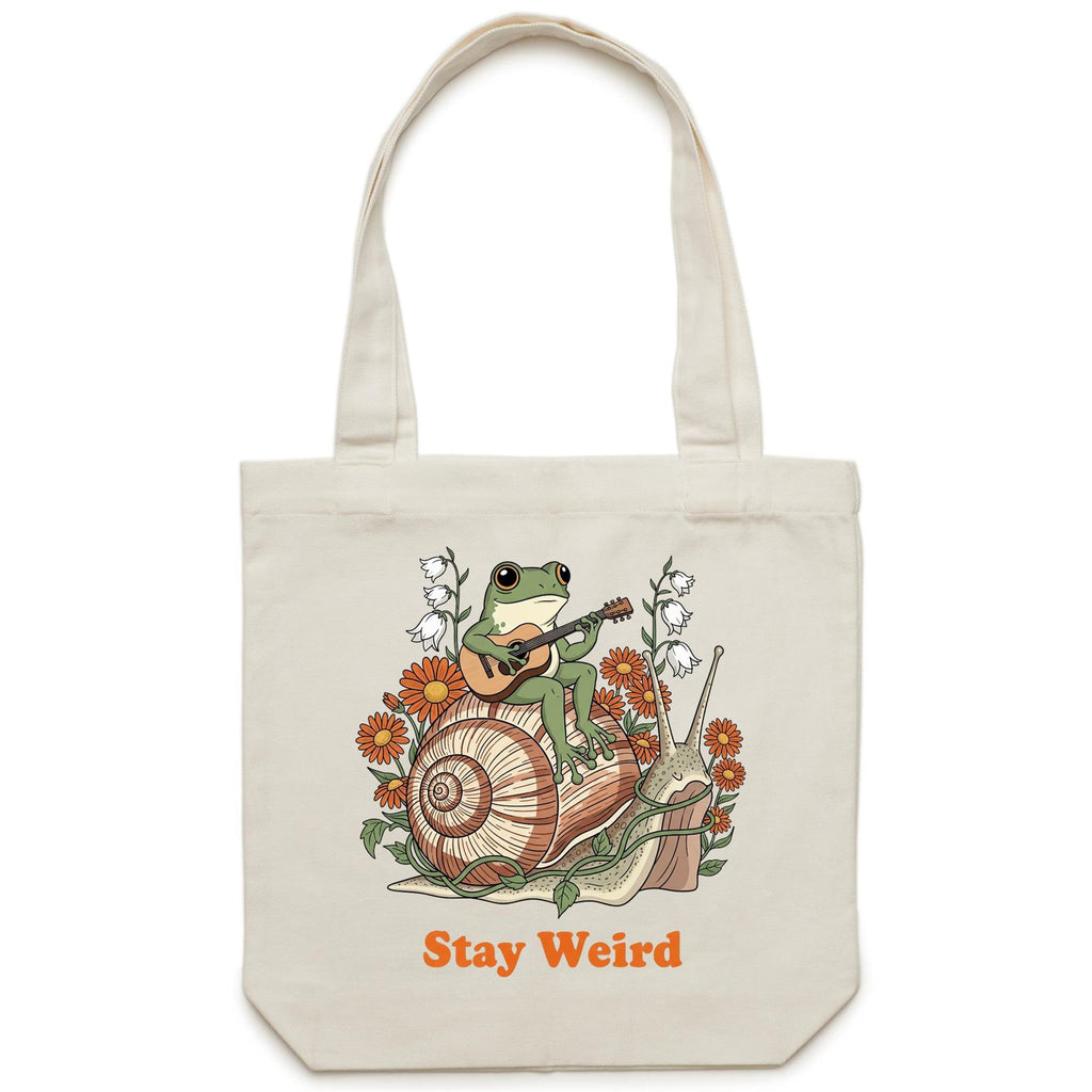 Stay Weird, Guitar Playing Frog On A Snail - Canvas Tote Bag