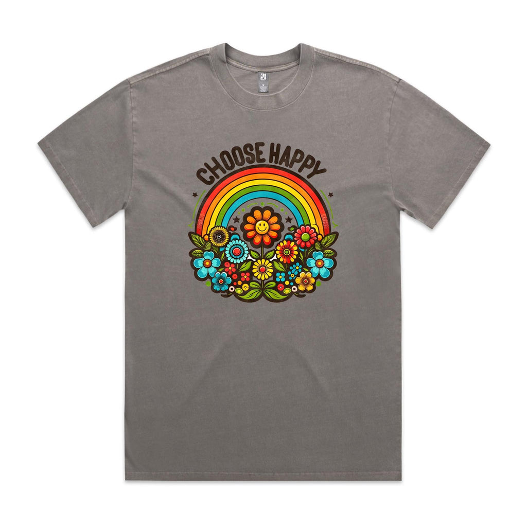 Choose Happy AS Colour Heavy Faded Tee Unisex Faded grey Heavy Faded T-shirt Positivity Printed In Australia