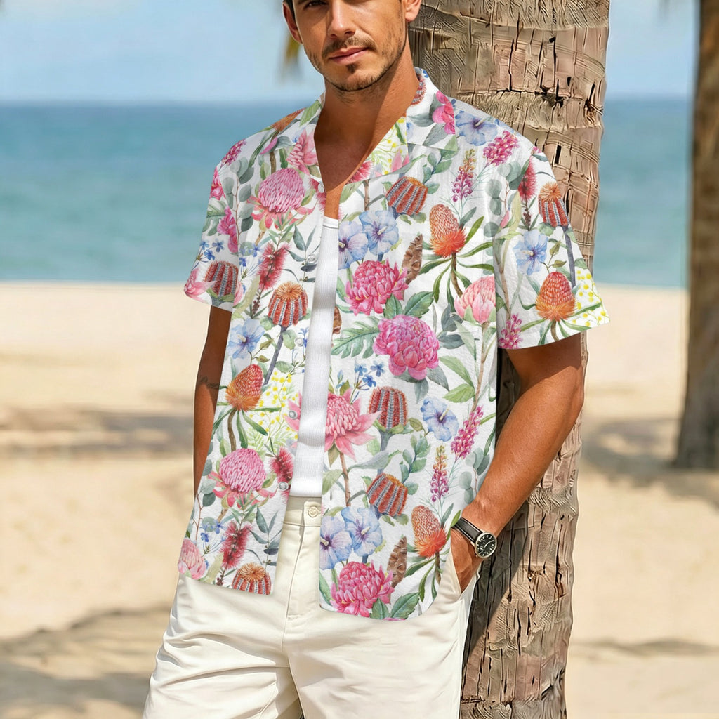 Australian Flowers Men's Crinkle Hawaiian Shirt