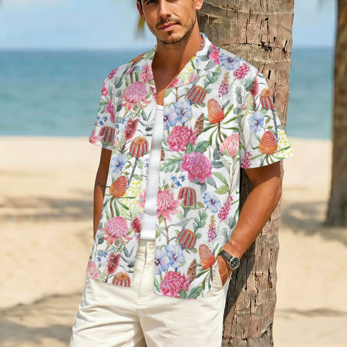 Australian Flowers Men's Crinkle Hawaiian Shirt