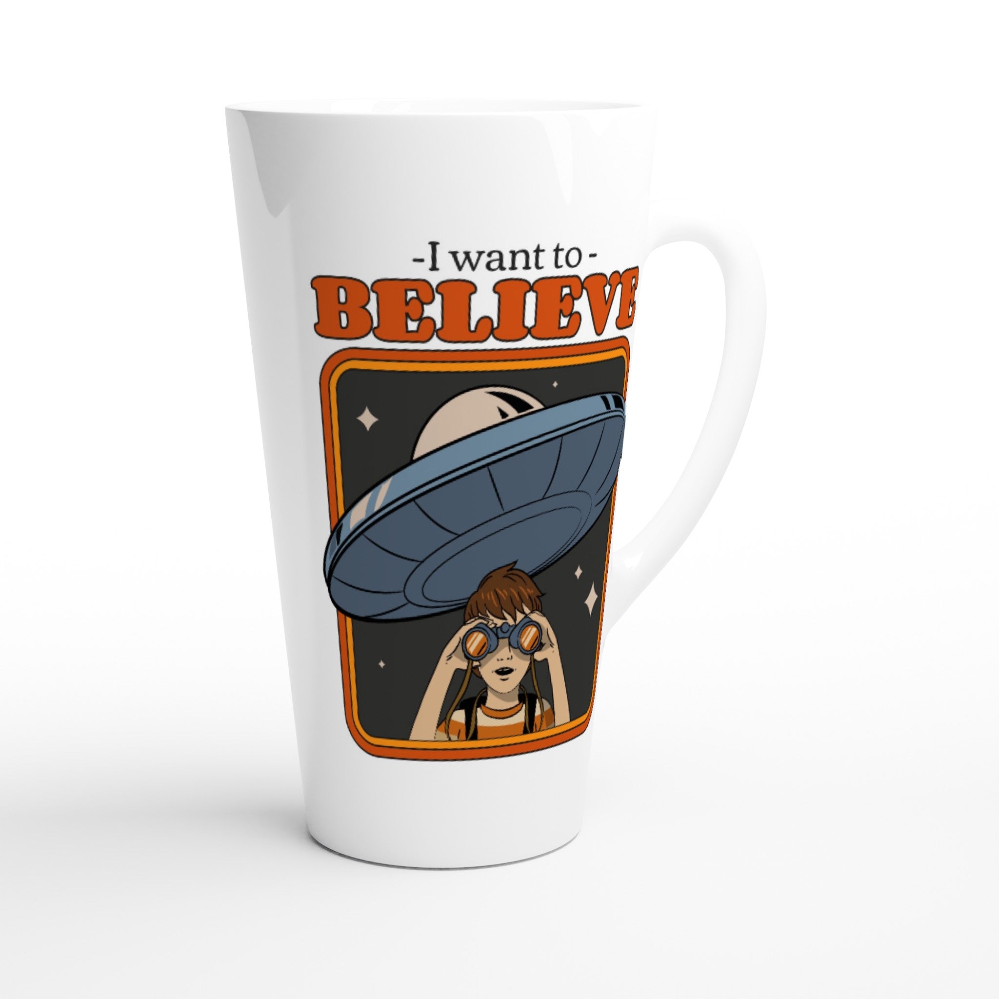 UFO, I Want To Believe - White Latte 17oz Ceramic Mug Latte Mug Globally Fulfilled Retro Sci Fi