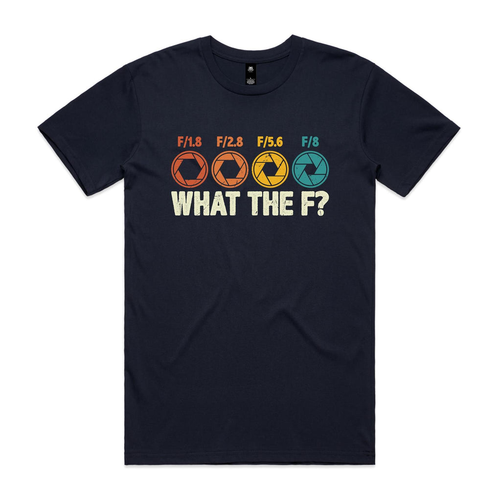 Camera Settings What The F Men's AS Colour T-shirt Navy Mens T-shirt Printed In Australia