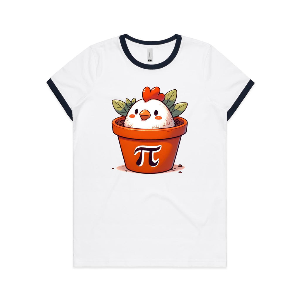 Chicken Pot Pi - Women's Ringer Tee White Navy Womens Ringer T-shirt animal Maths Printed In Australia