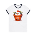 Chicken Pot Pi - Women's Ringer Tee White Navy Womens Ringer T-shirt animal Maths Printed In Australia