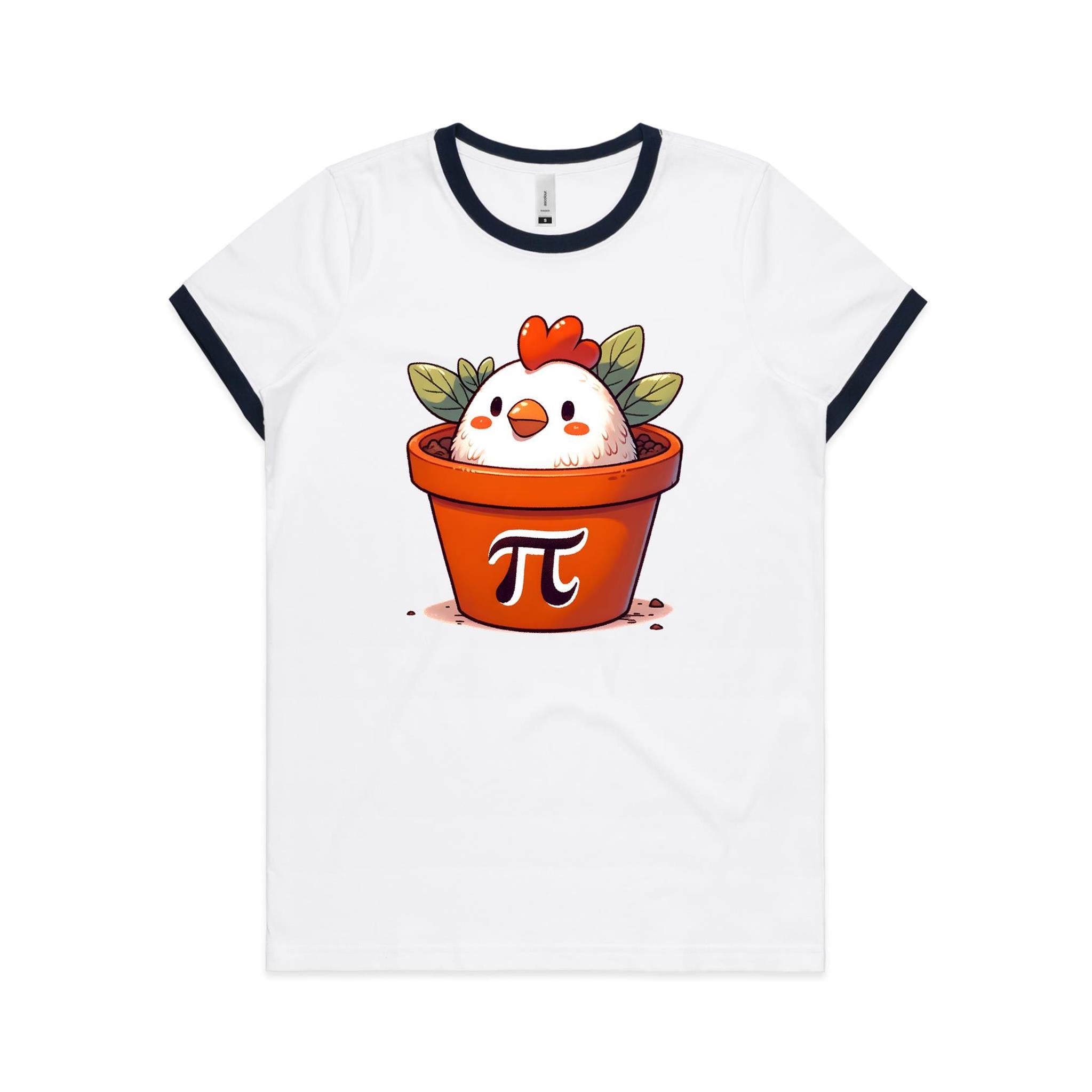 Chicken Pot Pi - Women's Ringer Tee White Navy Womens Ringer T-shirt animal Maths Printed In Australia