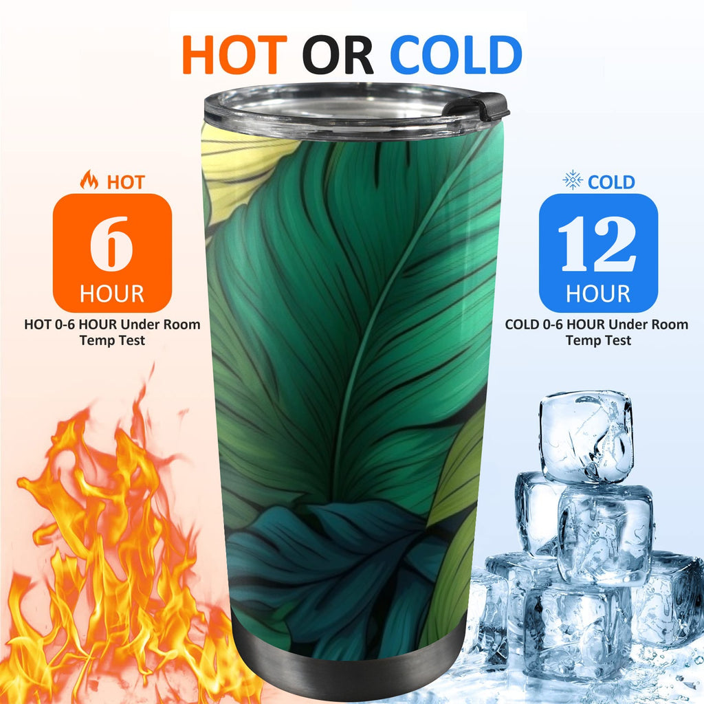 Tropical Leaves - 20oz Mobile Tumbler with Lid (Black Lock) 20oz Travel Mug Plants Printed Offshore