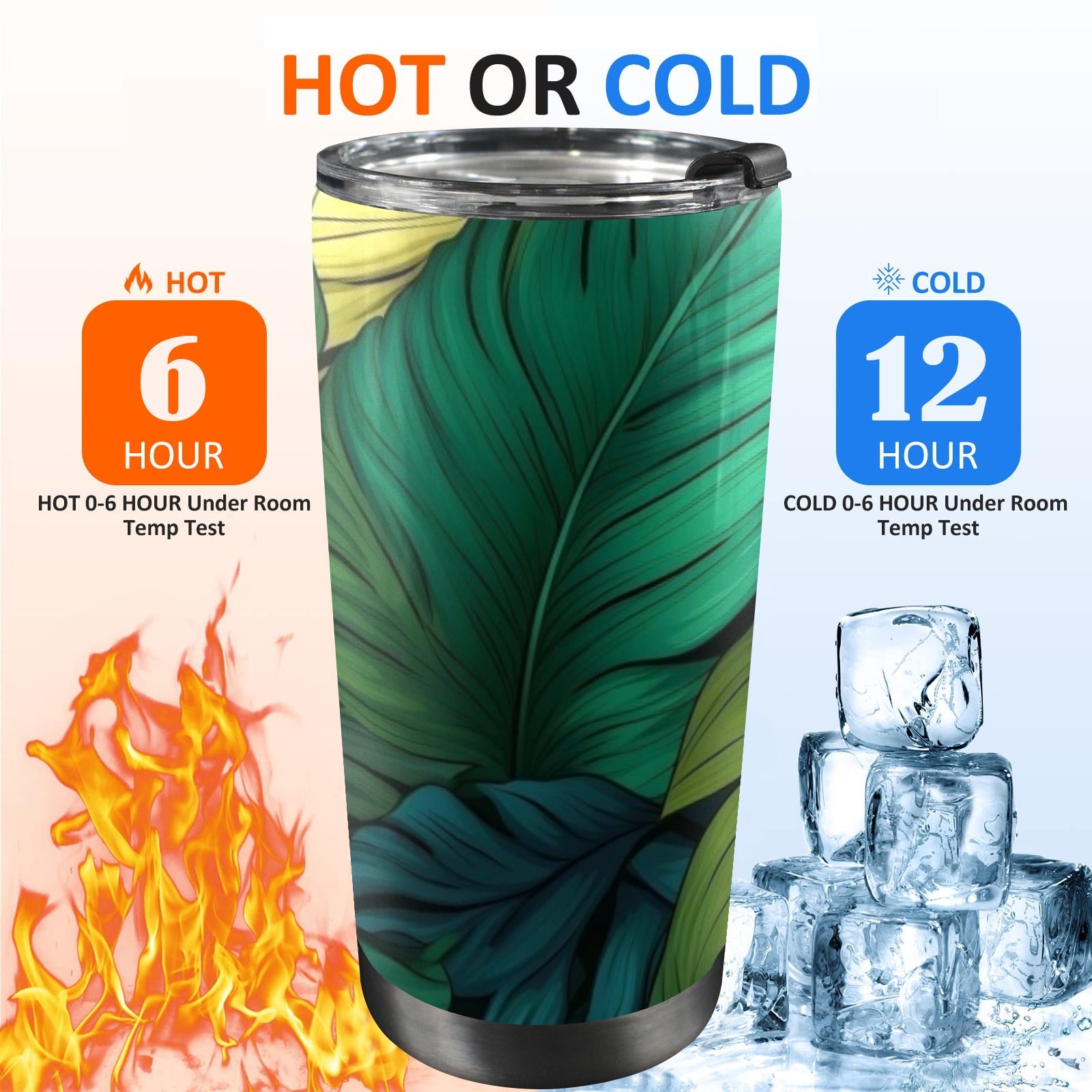 Tropical Leaves - 20oz Mobile Tumbler with Lid (Black Lock) 20oz Travel Mug Plants Printed Offshore