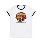 Love At First Bite, Hamburger And Fries - Women's Ringer Tee White Navy Womens Ringer T-shirt Food Love Printed In Australia