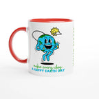 Personalised - Make Every Day A Happy Earth Day - White 11oz Ceramic Mug with Colour Inside Ceramic Red Personalised 11oz Mug customise Environment Globally Fulfilled personalise