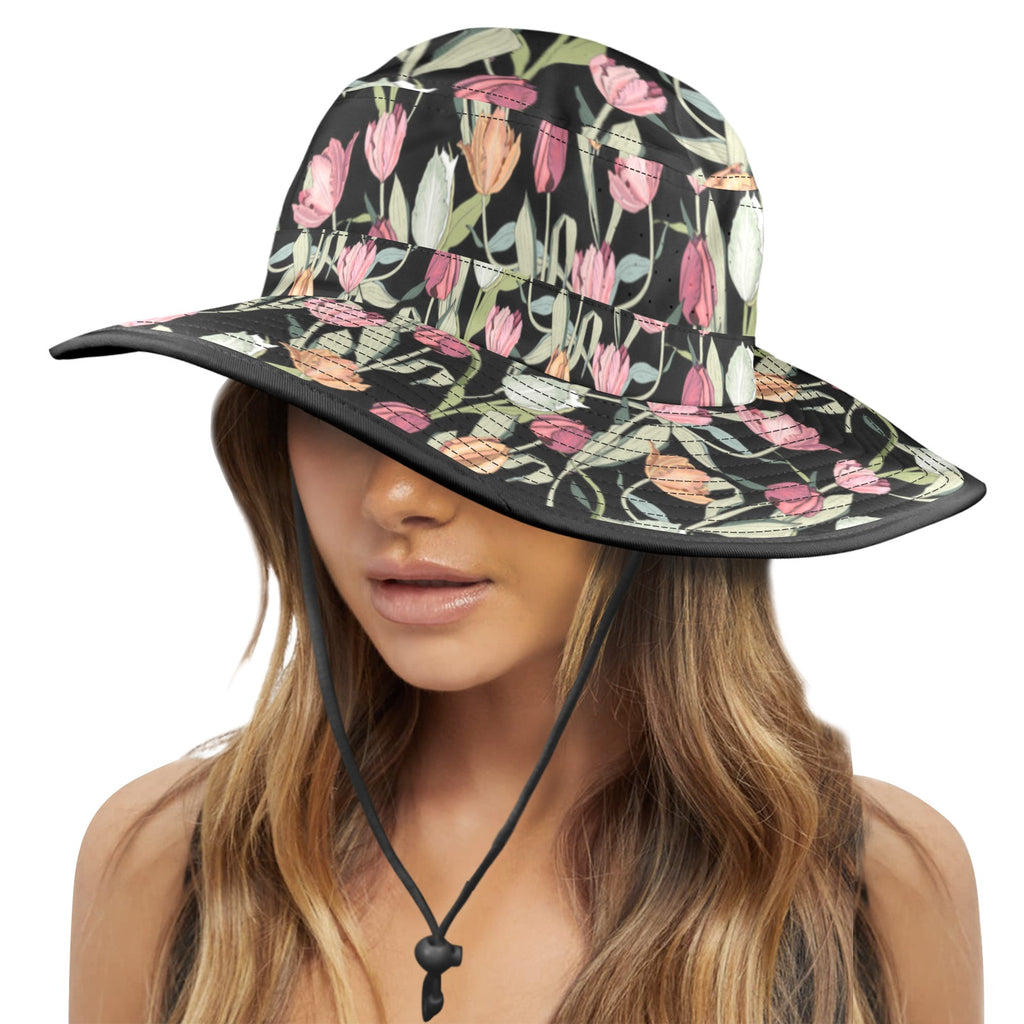 Tulips Wide Brim Bucket Hat Wide Brim Bucket Hat Plants Printed Offshore