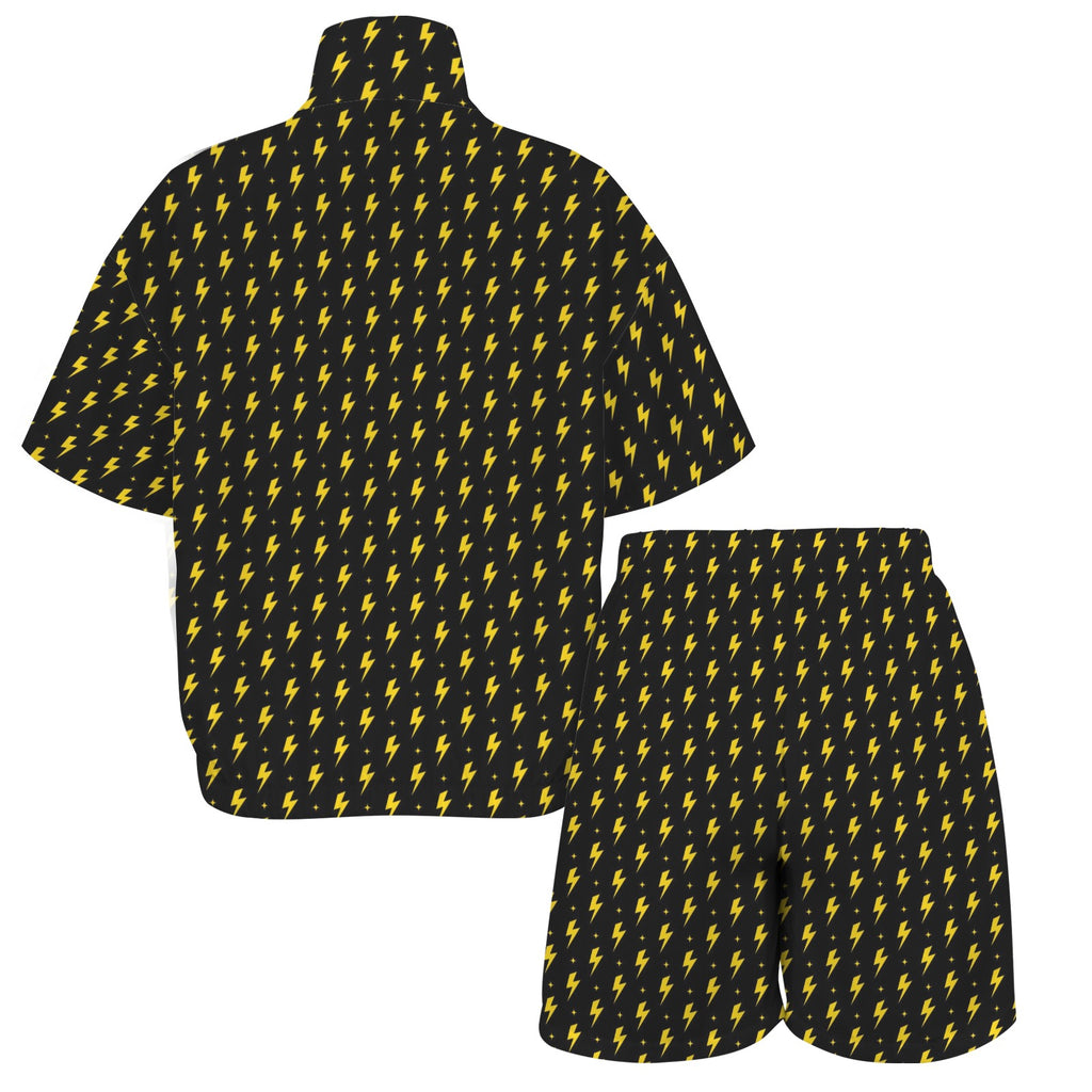 Yellow Lightning Women's Windbreaker Short Set Women's Windbreaker Short Set comic Printed Offshore