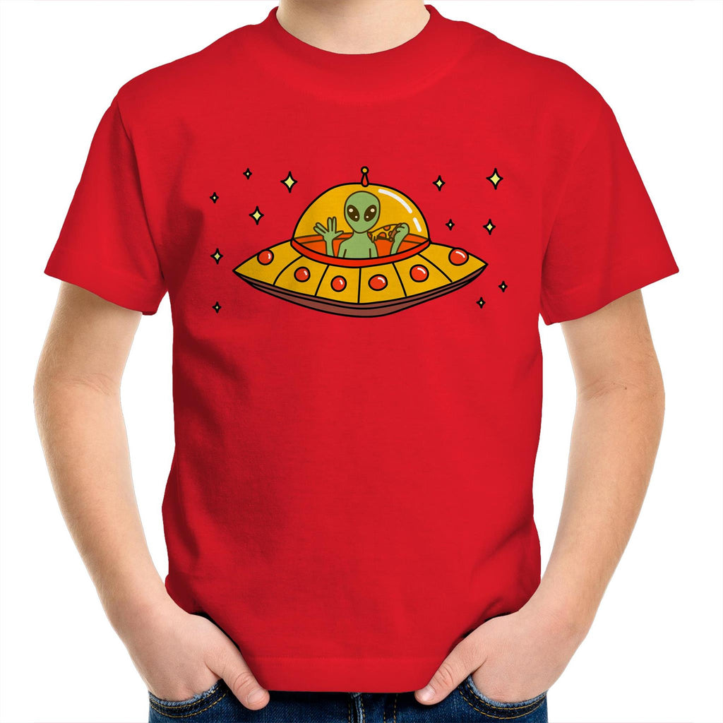 Alien Pizza - Kids Youth T-Shirt Red Kids Youth T-shirt Food Printed In Australia Sci Fi