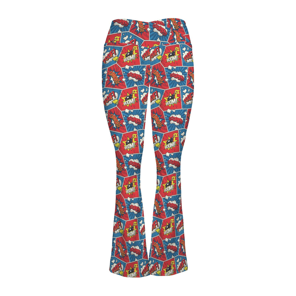 Comic Book Cells High Waist Crossover Tummy Control Flare Leggings High Waist Flare Leggings comic Printed Offshore