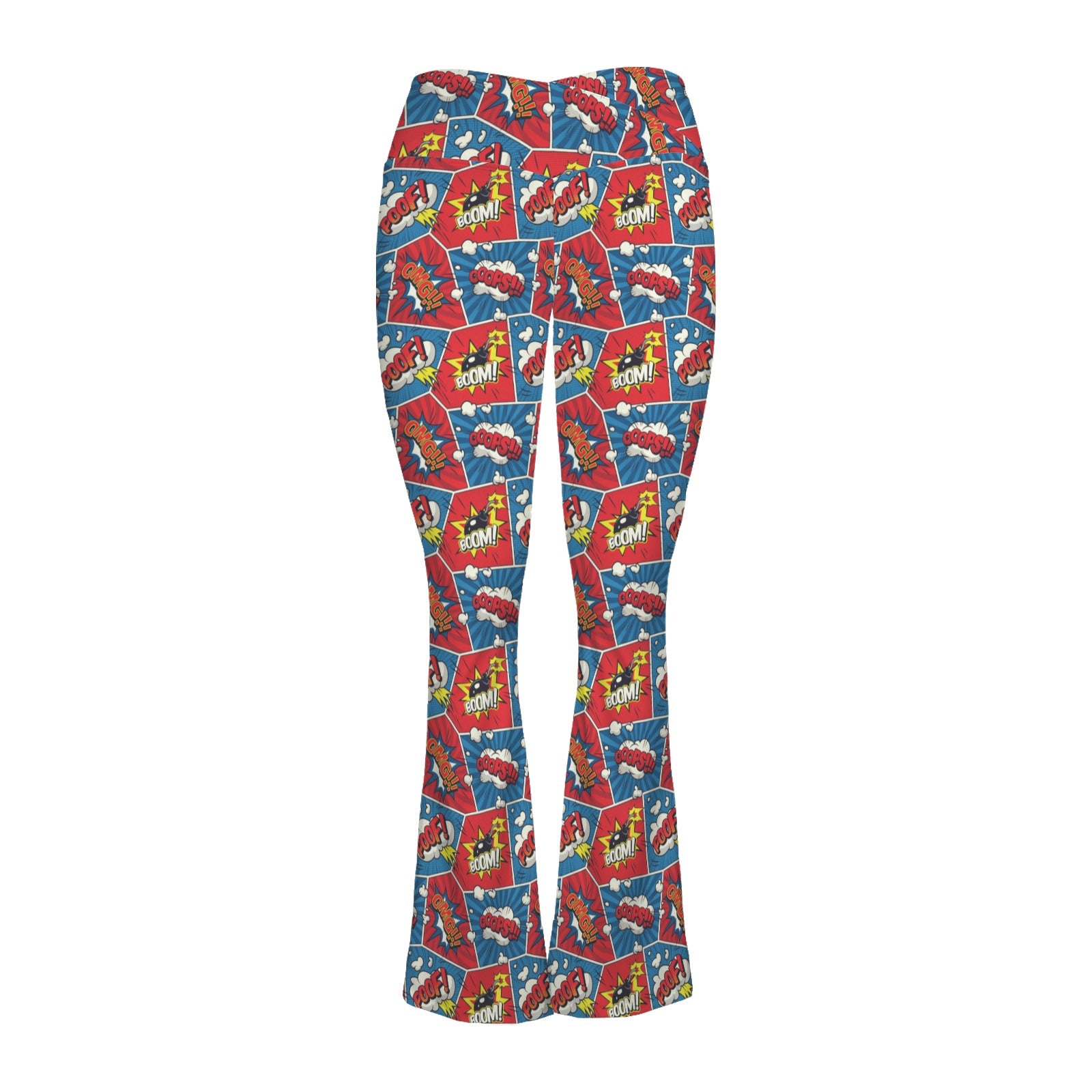 Comic Book Cells High Waist Crossover Tummy Control Flare Leggings High Waist Flare Leggings comic Printed Offshore