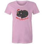 Merry Christmas Cat - Womens T-shirt Pink Womens Christmas T-shirt Christmas Printed In Australia