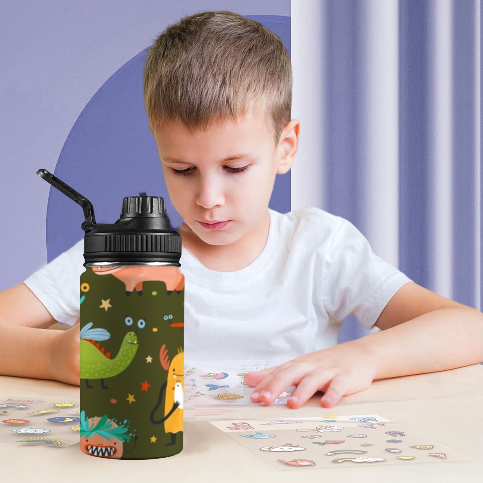 Monsters - Kids Water Bottle with Chug Lid (12 oz) Kids Water Bottle with Chug Lid Printed Offshore