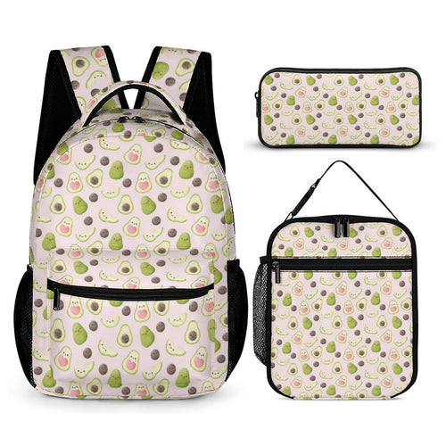 Avocado Love Backpack, Lunch Bag & Pencil Case Set white One size Backpack, Lunch Bag & Pencil Case Set Food Printed Offshore