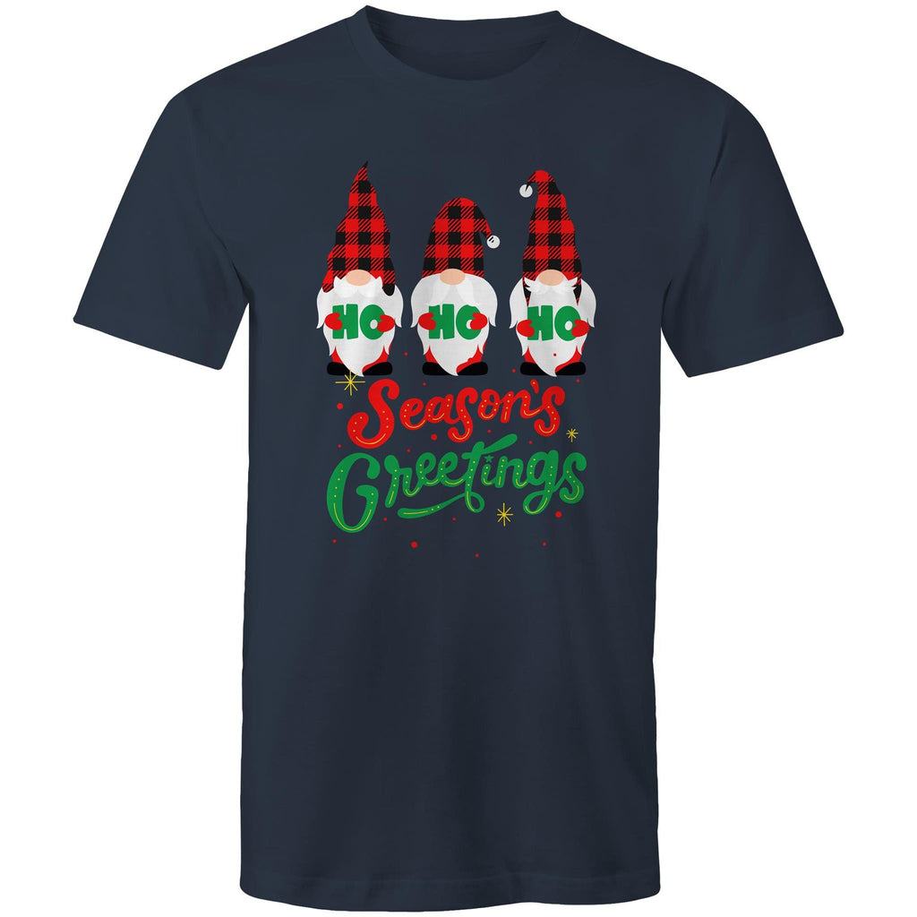 Christmas Gnomes Seasons Greetings - Mens T-Shirt Navy Mens Christmas T-shirt Christmas Printed In Australia