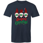 Christmas Gnomes Seasons Greetings - Mens T-Shirt Navy Mens Christmas T-shirt Christmas Printed In Australia
