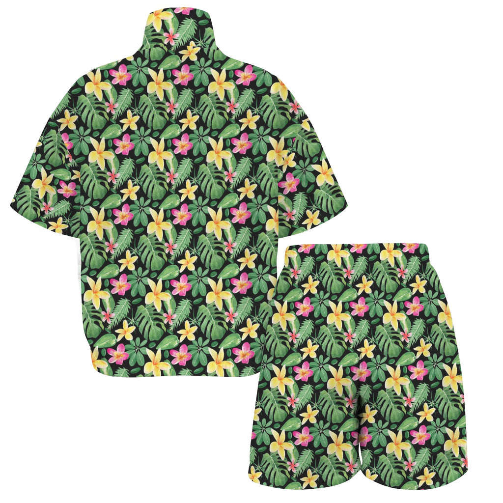 Frangipani Women's Windbreaker Short Set Women's Windbreaker Short Set Plants Printed Offshore