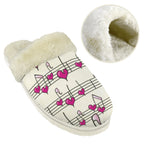 Pink Heart Music Notes Women's Fur Trim Thick-Sole Indoor Slippers Women's Fur Trimmed Slippers Music Printed Offshore