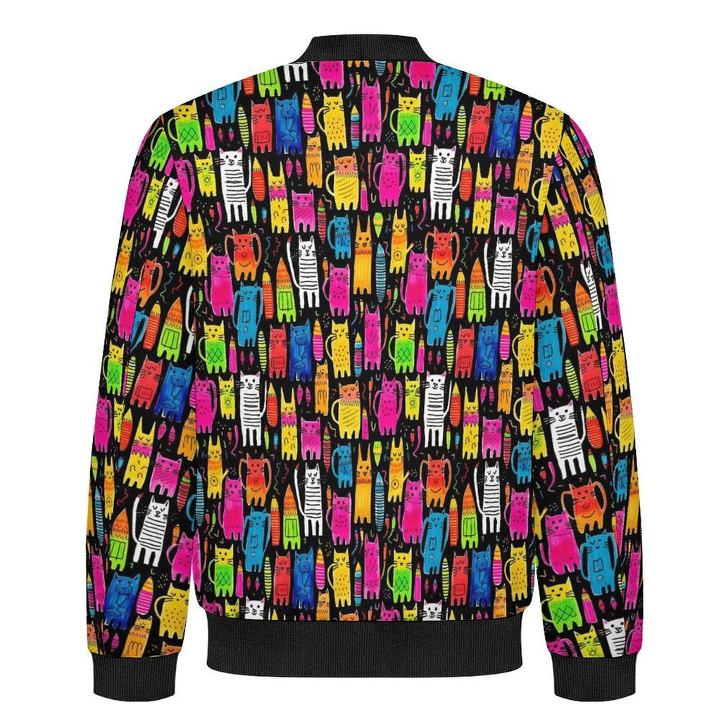Colourful Cats Men's Casual Zip‑Up Bomber Jacket
