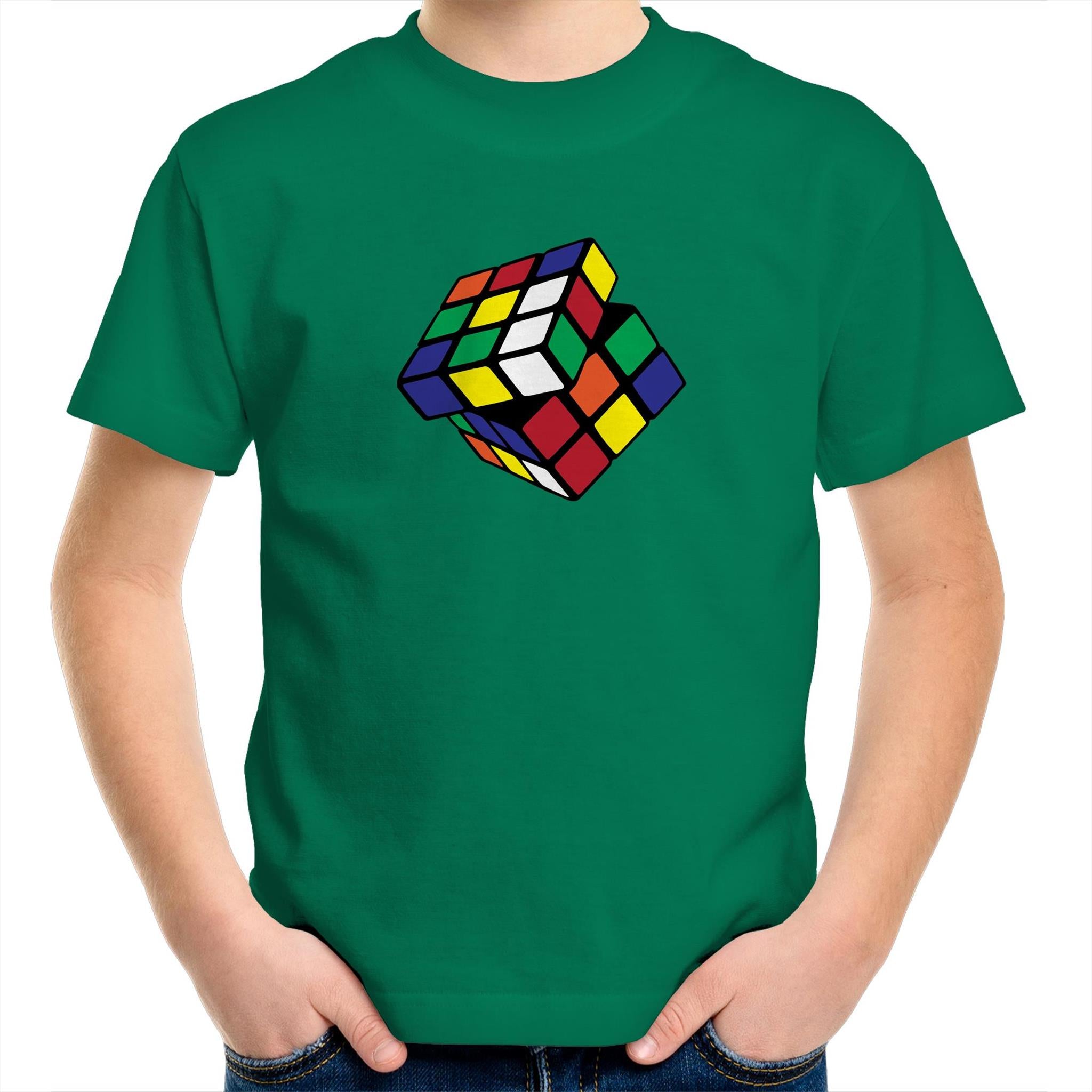 Cube - Kids Youth T-Shirt Kelly Green Kids Youth T-shirt Games Printed In Australia
