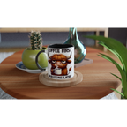 Personalise - Coffee First, Questions Later, Highland Cow - 11oz Ceramic Mug Personalised 11oz Mug animal Coffee Globally Fulfilled