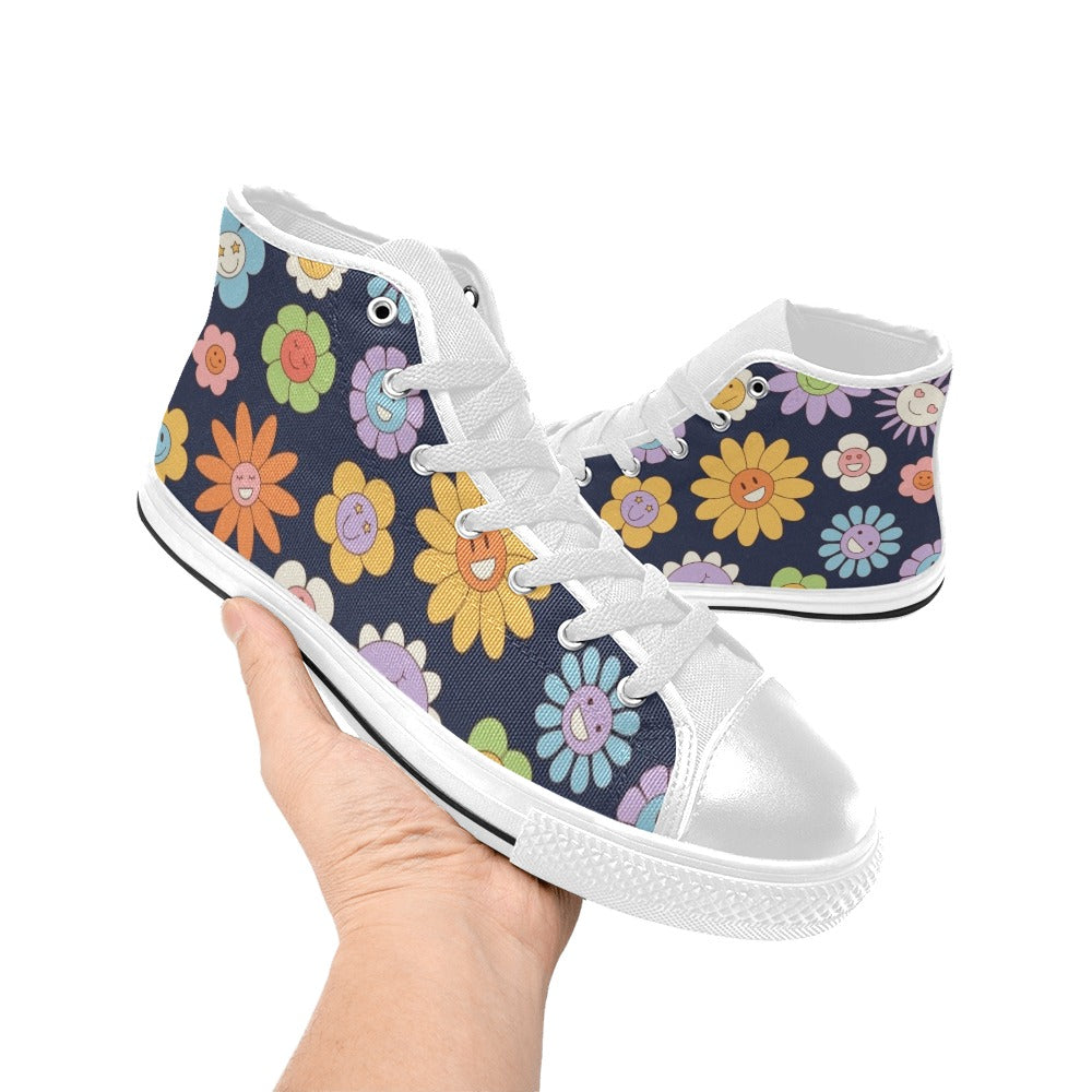 Groovy Flowers Men's High Top Canvas Shoes Men's Classic High Top Canvas Shoes Plants Printed Offshore Retro