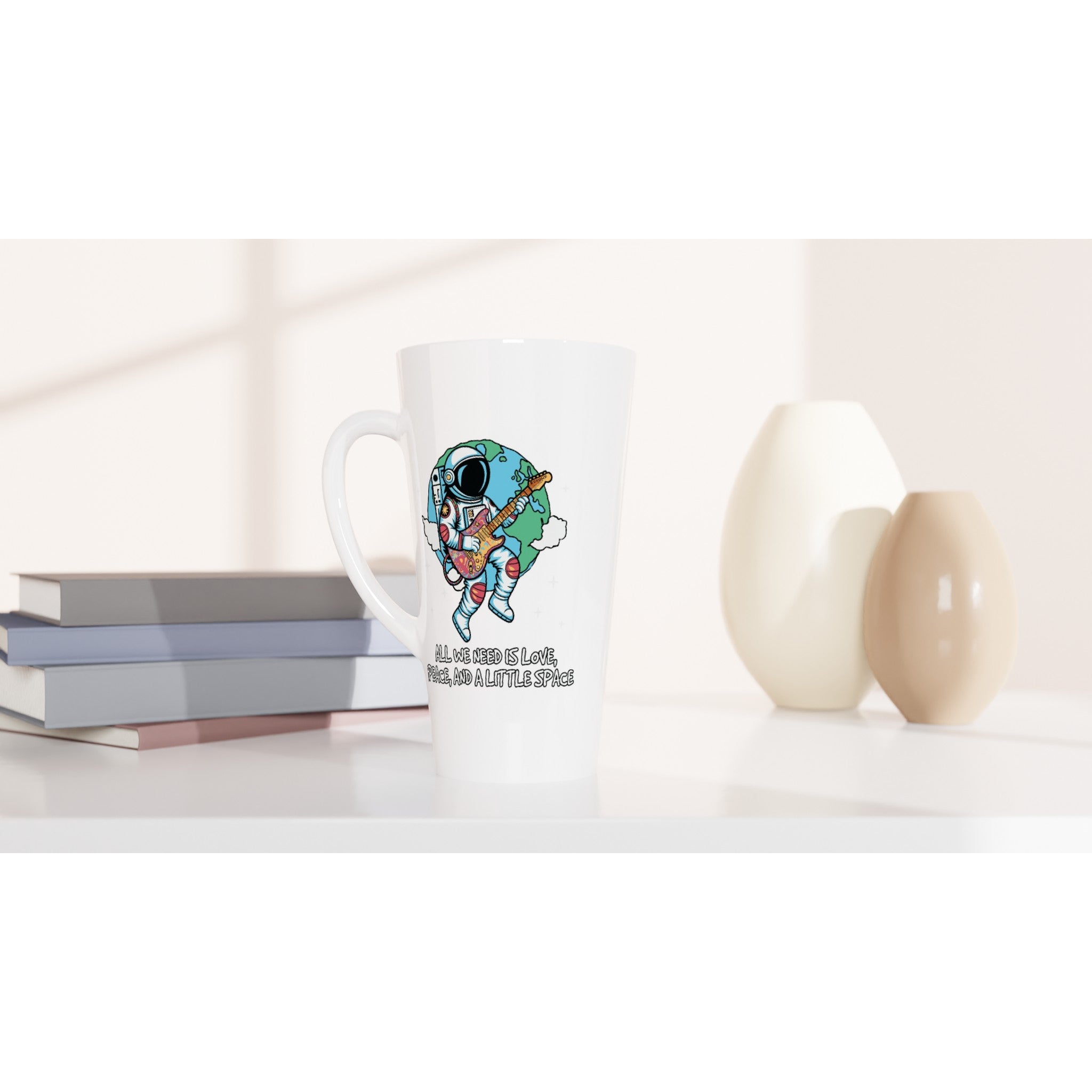 Astronaut, All We Need Is Love, Peace And A Little Space - White Latte 17oz Ceramic Mug Latte Mug Globally Fulfilled Space