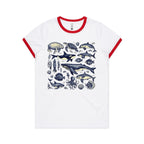 Sea Creatures - Women's Ringer Tee White Red Womens Ringer T-shirt animal Printed In Australia
