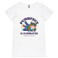 Purrfect Is Overrated, Fitness Cat Women's AS Colour V-Neck T-Shirt White Womens Active V-Neck T-shirt Fitness Printed In Australia