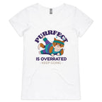 Purrfect Is Overrated, Fitness Cat - Womens V-Neck T-Shirt White Womens Active V-Neck T-shirt Fitness Printed In Australia