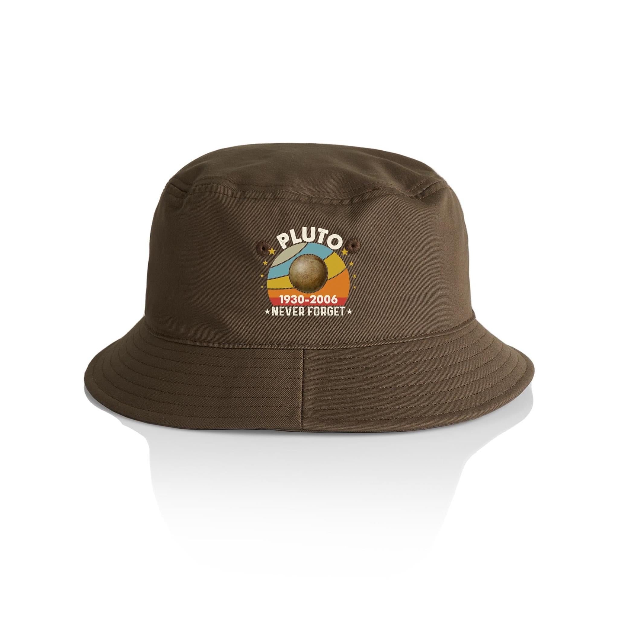 Never Forget Pluto - AS Colour Bucket Hat Walnut One Size As Colour Bucket Hat Printed In Australia Space