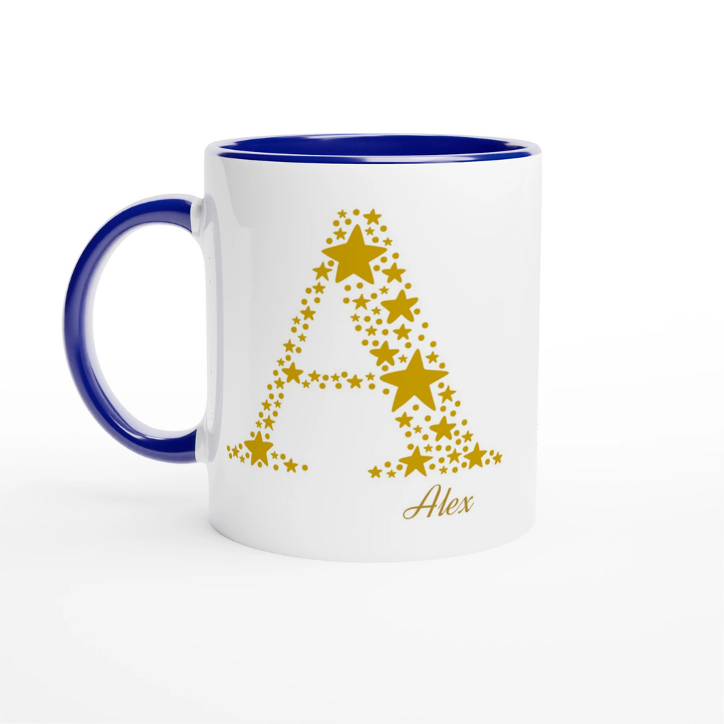 Personalised - Star Initials - 11oz Ceramic Mug, Customise, Personalise, Name, Initial Ceramic Blue Personalised 11oz Mug
