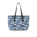 Japanese Waves PU Leather Tote Bag Large One Size Leather Tote Bag-Large Ocean Printed Offshore