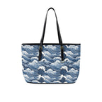 Japanese Waves PU Leather Tote Bag Large One Size Leather Tote Bag-Large Ocean Printed Offshore