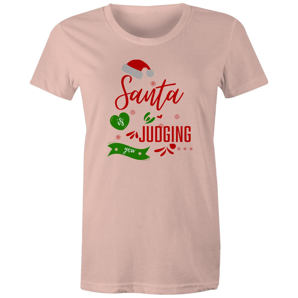 Santa Is Judging You - Womens T-shirt Pale Pink Womens Christmas T-shirt Christmas Printed In Australia