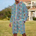 Doughnuts On Blue Men's Lightweight Sun Hoodie & Shorts Set Men's Lightweight Sun Hoodie & Shorts Food Printed Offshore