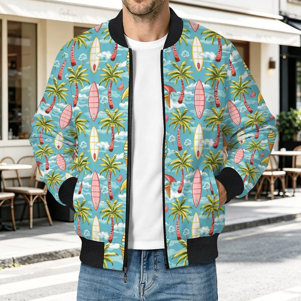 Summer Surf Men's Casual Zip‑Up Bomber Jacket